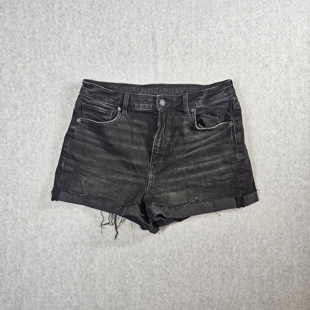 American Eagle Outfitters Stretch Mom Short Black-Washed Denim Cutoff Shorts 8